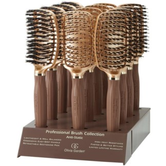 Olivia Garden NanoThermic Ceramic + Ion Flex Paddle Brush Display: 12 Brushes & Stand