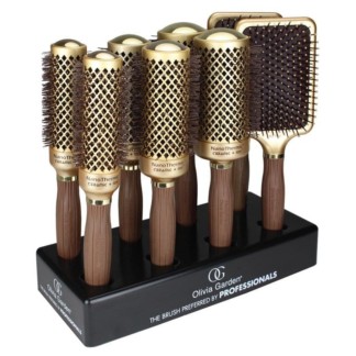 Olivia Garden NanoThermic Ceramic + Ion Brush with Paddle Display: 8 Brushes & Stand
