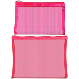 Qosmedix Simple Mesh Pouch with Zipper, Pink