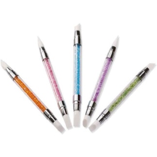 Nail Art Sculpturing Brush Pens with Chrome & Glitter Handles, Assorted Colours, 5/Pack