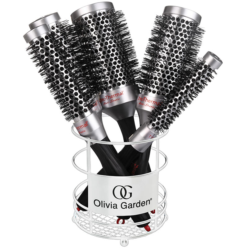 Olivia Garden ProThermal Brush Display: 5 Brushes & Basket