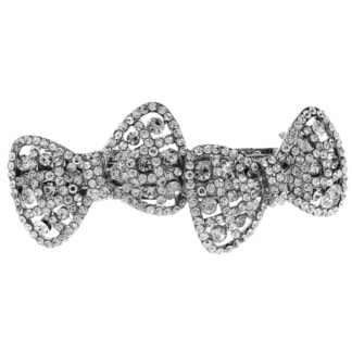 Bridal Hair Clip Ornament Dual Bow Diamante, Each