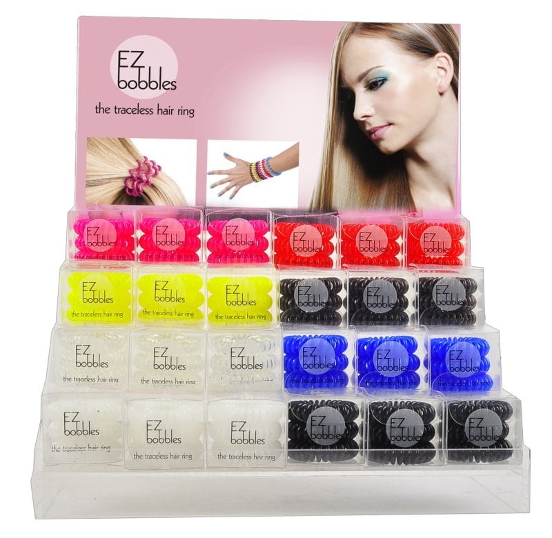 EZ Bobbles Hair Elastic Rings, 24 Pieces & Display