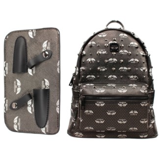 Scissor Bag Shoulder Rucksack with Pattern, Rivets & Scissor Pouch, Black, Empty