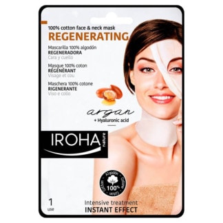 Iroha Nature 100% Cotton Face & Neck Mask with Regenerating Argan Oil & Hyaluronic Acid, Single