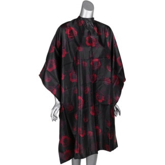 Salon Cape Black with Rose Pattern, Water-Resistant, Studs