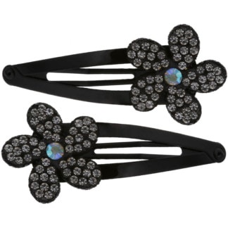 Hair Clips Spring with Strass, Black, 2/Pack