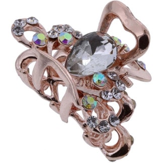 Hair Claw Clip Metal, Rose Gold with Strass