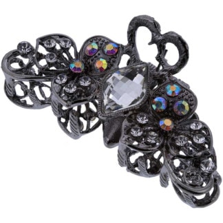 Hair Claw Clip Metal, Large, Silver with Strass