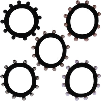 Hair Elastics with Small Pearls, 6/Pack