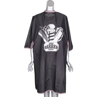 Barber Cape Black with Stripes, Barbershop Centre Design & Armholes, Studs
