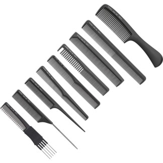 Comb Set with Roll-Up Pouch, Black, 9/Pack