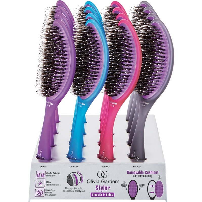 Olivia Garden OG Brush Smooth & Shine Styler Display: 16 Brushes & Stand