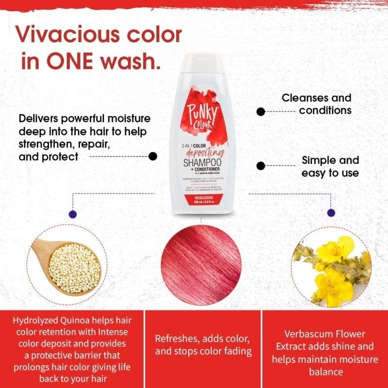 Punky Colour 3-in-1 Color Depositing Shampoo + Conditioner, Redilicious, 250ml - Image 5