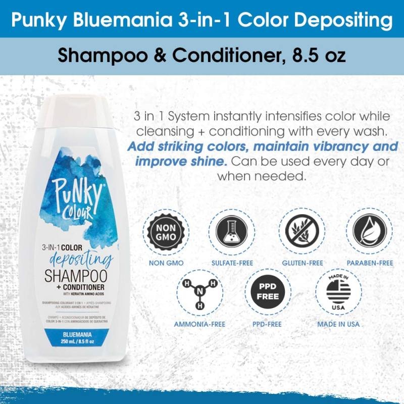 Punky Colour 3-in-1 Color Depositing Shampoo + Conditioner, Bluemania, 250ml - Image 4