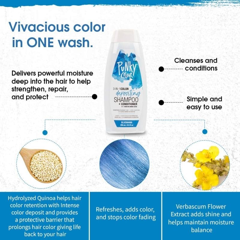 Punky Colour 3-in-1 Color Depositing Shampoo + Conditioner, Bluemania, 250ml - Image 5