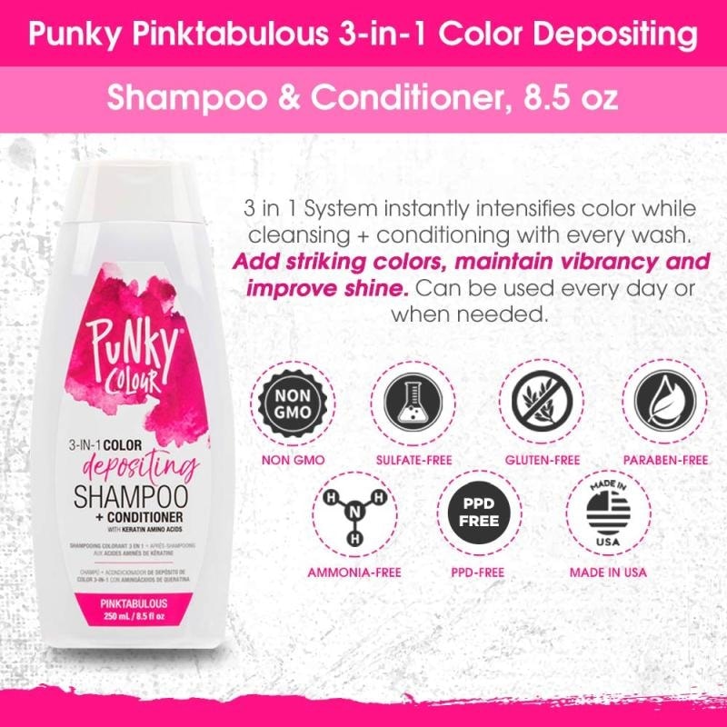 Punky Colour 3-in-1 Color Depositing Shampoo + Conditioner, Pinktabulous, 250ml - Image 4