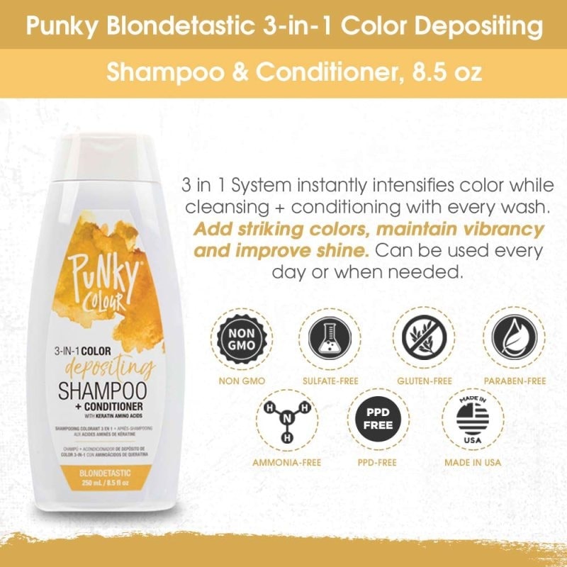 Punky Colour 3-in-1 Color Depositing Shampoo + Conditioner, Blondetastic, 250ml - Image 4