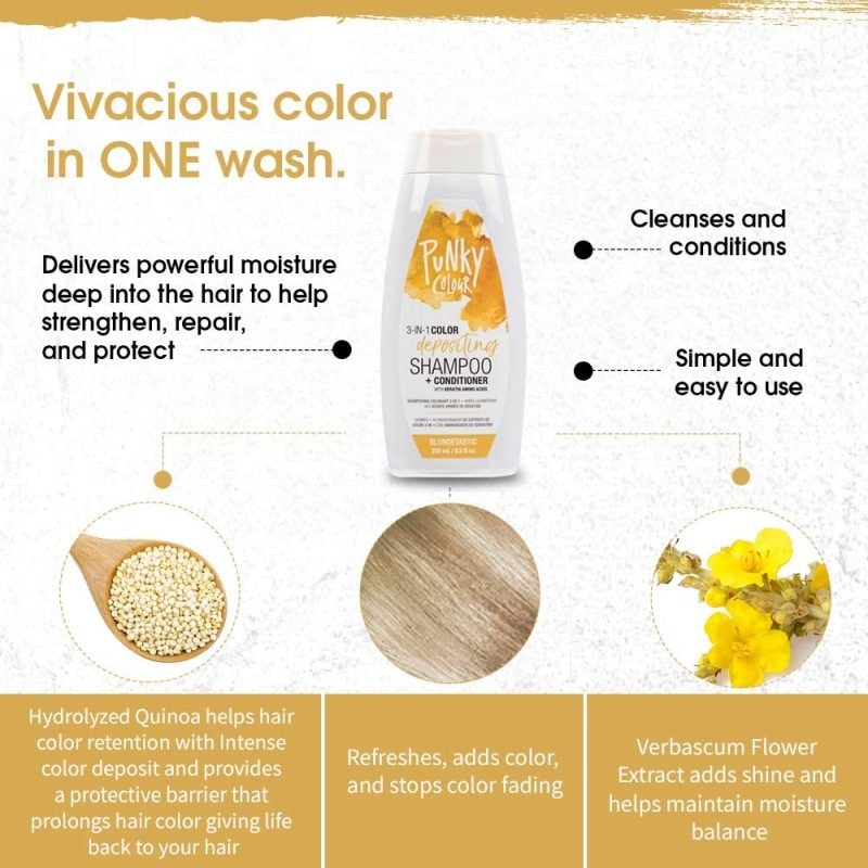 Punky Colour 3-in-1 Color Depositing Shampoo + Conditioner, Blondetastic, 250ml - Image 5