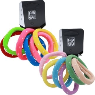 Hair Elastics with Dots, Assorted Colours, 6/Pack
