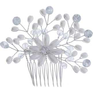 Bridal Hair Comb Flower Large with Pearls & Diamantes