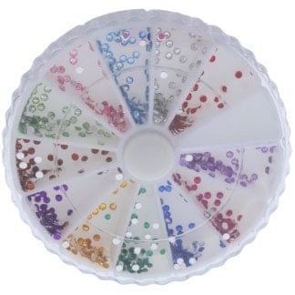 Nail Art Decoration Stones in Round Organisation Wheel, Assorted, 12 Colours