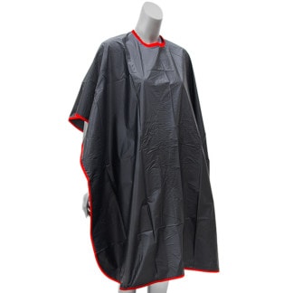 Salon Cape Black & Red Trim, Vinyl, Hook & Loop