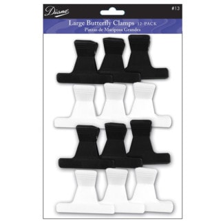 Diane Butterfly Clamps, Large, Black & White, 12/Pack