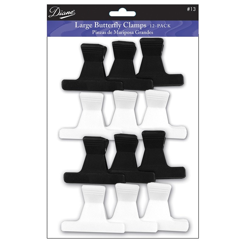 Diane Butterfly Clamps, Large, Black & White, 12/Pack
