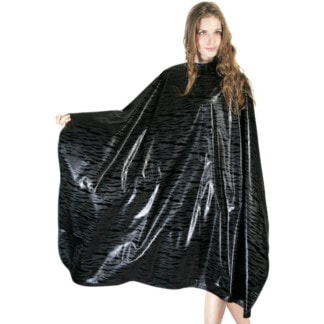 Salon Cape Black & Grey Shiny, Polyester, Hook & Loop