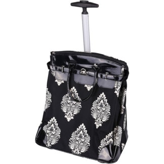 Beauty Make-Up Bag DaMask Floral Fashion Upright on Wheels, Empty
