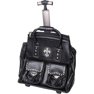 Beauty Make-Up Bag Fleur de lis Design on Wheels, Empty