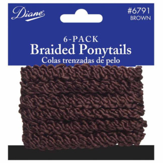 Diane Pony Tail Holders Braided, Brown, 6/Pack