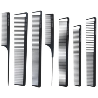 Carbon Comb Set with Pouch, Black, 7/Pack
