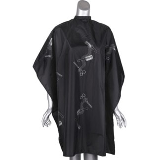 Salon Cape Black Brush, Comb & Scissor Design, Studs