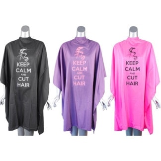 Salon Cape with "Keep Calm & Cut" Motif, Polyester, Studs