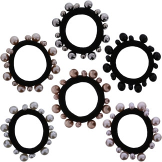 Hair Elastics with Small & Large Pearls, 6/Pack