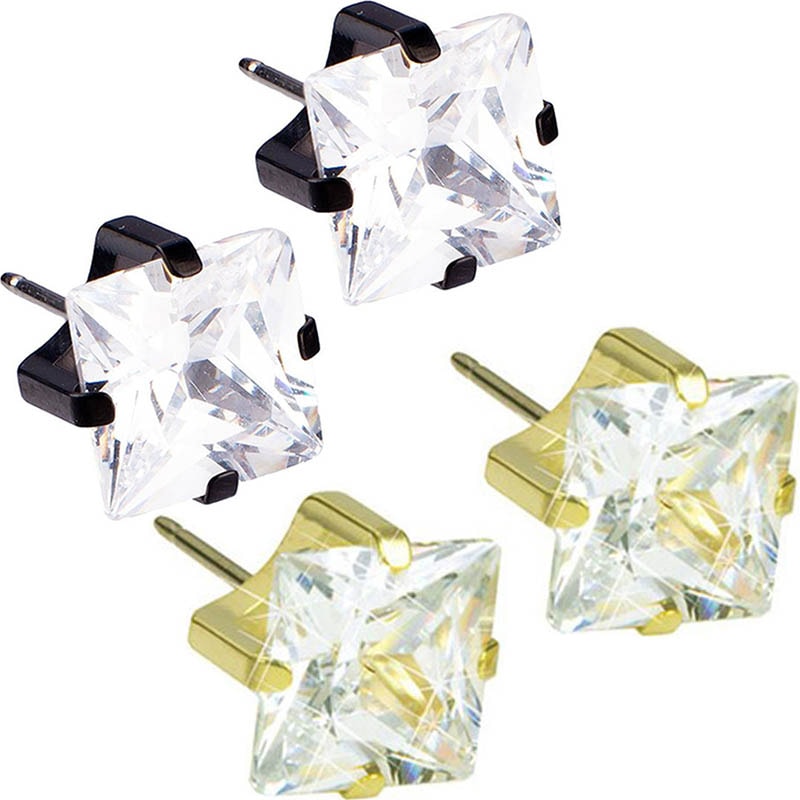 Blomdahl Titanium Earrings - Cubic Zirconia, Swarovski Crystals, White Tiffany Square