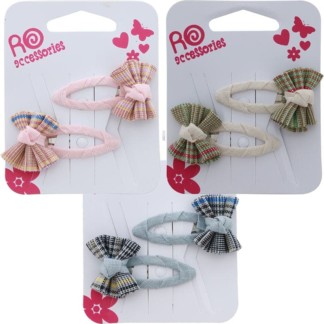 Hair Clips with Check Pattern Bow, 2/Pack