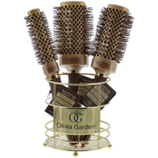 Olivia Garden NanoThermic Ceramic + Ion Square Barrel Display: 3 Brushes & Basket