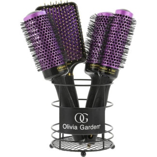 Olivia Garden Ceramic + Ion Thermal Boho Chic Brush Display: 4 Brushes & Basket