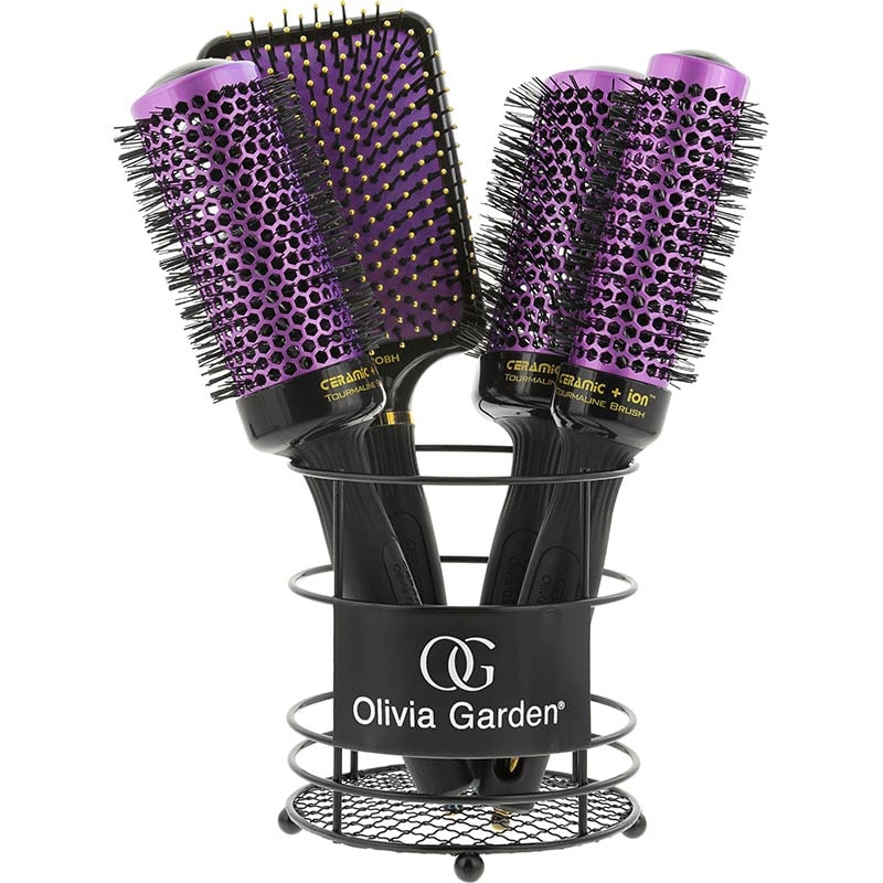Olivia Garden Ceramic + Ion Thermal Boho Chic Brush Display: 4 Brushes & Basket