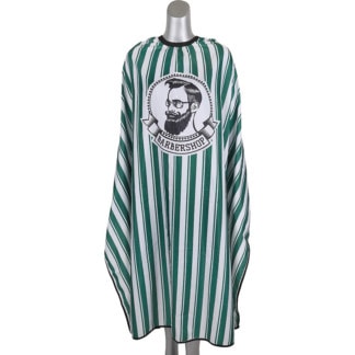 Barber Cape Green & White Stripes with Centre Barbershop Design, Studs
