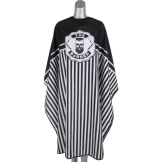 Barber Cape Black & White Stripes with Centre Barbershop Design, Studs