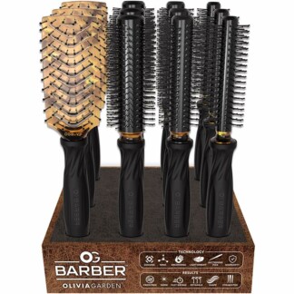 Olivia Garden OG Barber Brush Display: 12 Brushes & Stand