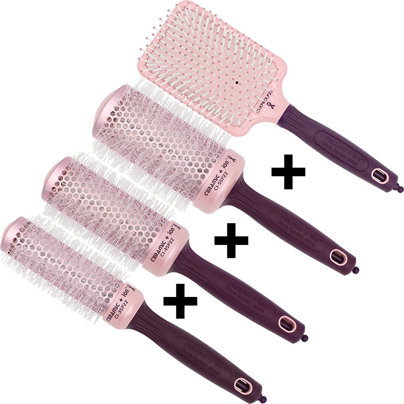 Olivia Garden Ceramic + Ion Thermal Breast Cancer Awareness 2022 Brush Set: 4 Brushes