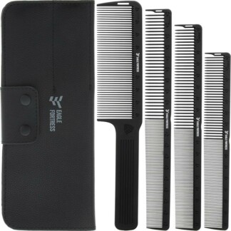 Carbon Barber Comb Set with 4 Combs & Pouch