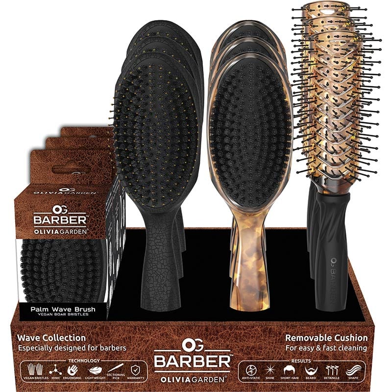 Olivia Garden OG Barber Wave Brush Display: 12 Brushes & Stand