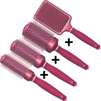 Olivia Garden NanoThermic Ceramic + Ion Breast Cancer Awareness Dark & Light Pink Glitter Brush Set: 4 Brushes