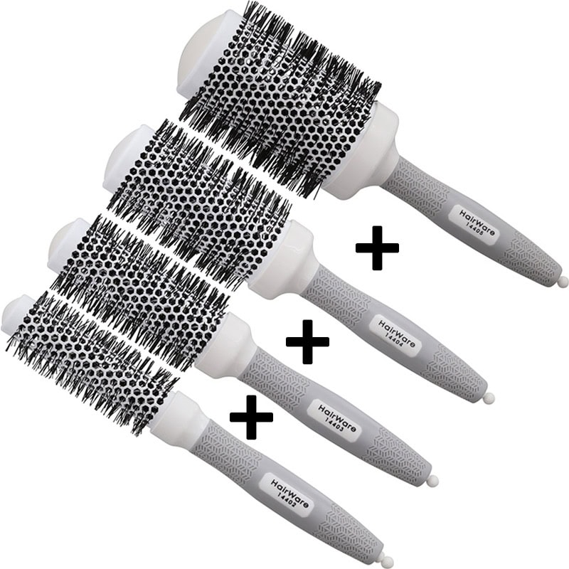 Hairware Ceramic Barrel Brush Grey Set: 4 Brushes